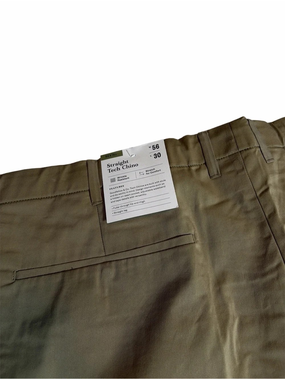 Tan Chino Big Tall Pants Men's 56 x 30 Good Fellow Straight - Picture 6 of 11